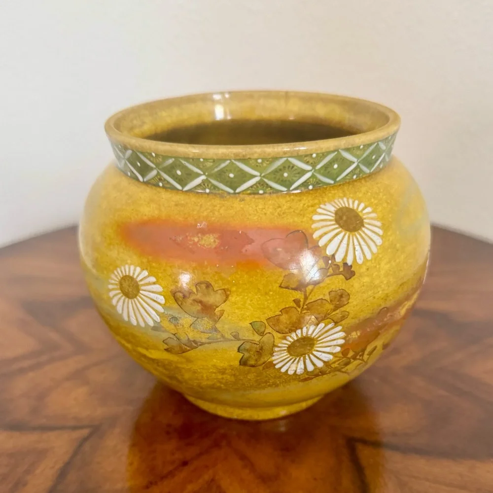Antique Japanese Ceramic Planter Hand Painted Floral Decoration 5 1/2” - Picture 3 of 12